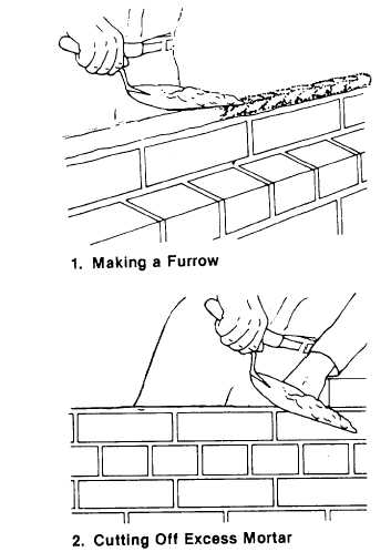 Figure 8-38.-Making a bed joint in a stretcher course.