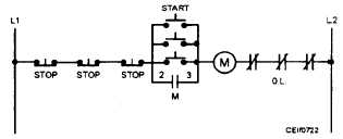 Control circuit for three start-stop stations