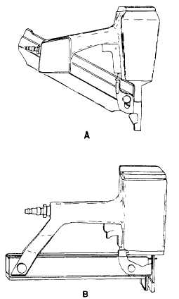 Heavyduty pneumatic nailer (view A) and pneumatic stapler (view B)