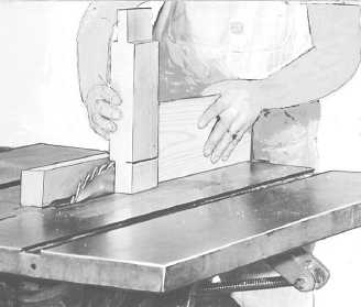 Making tenon cheek cut on a table saw using a push board