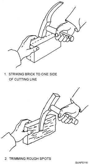 Cutting brick with a hammer