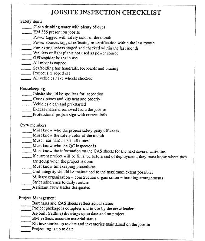 Jobsite inspection checklist
