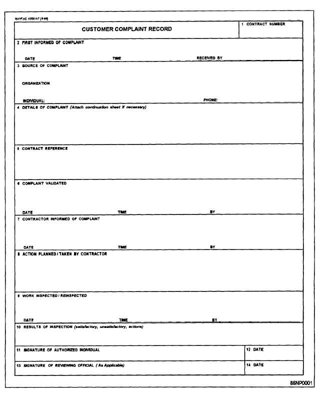 Customer Complaint Form NAVFAC Form 4330/47