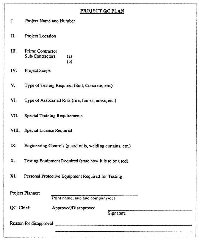 Project QC plan cover sheet
