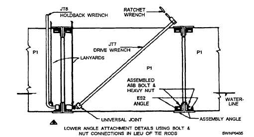Lower angle attachment details using bolt and nut connections instead of tie rods