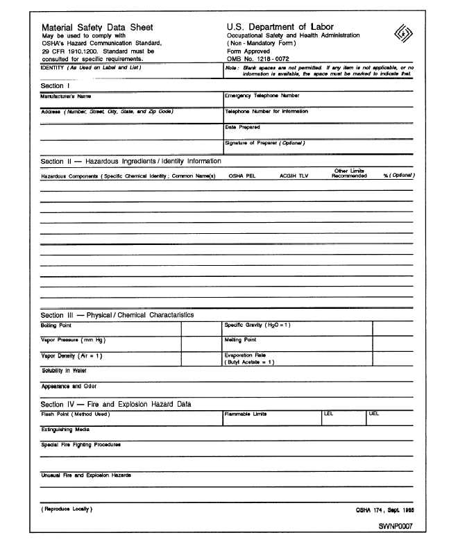 Material Safety Data Sheet (front)