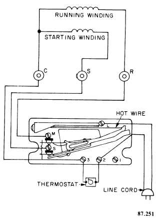 A typical thermal relay motor starting circuit