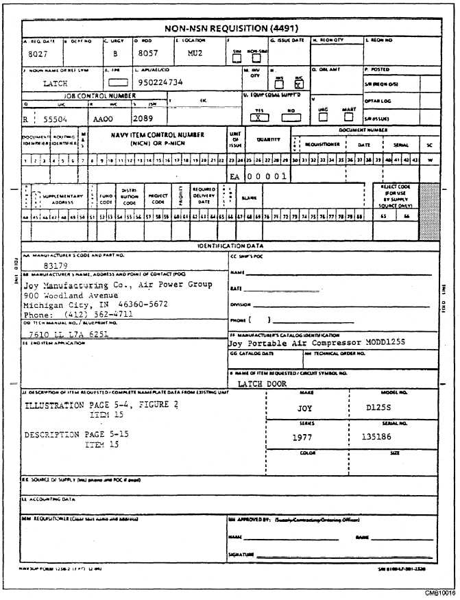 Non-NSN Requisition, NAVSUP Form 1250-2