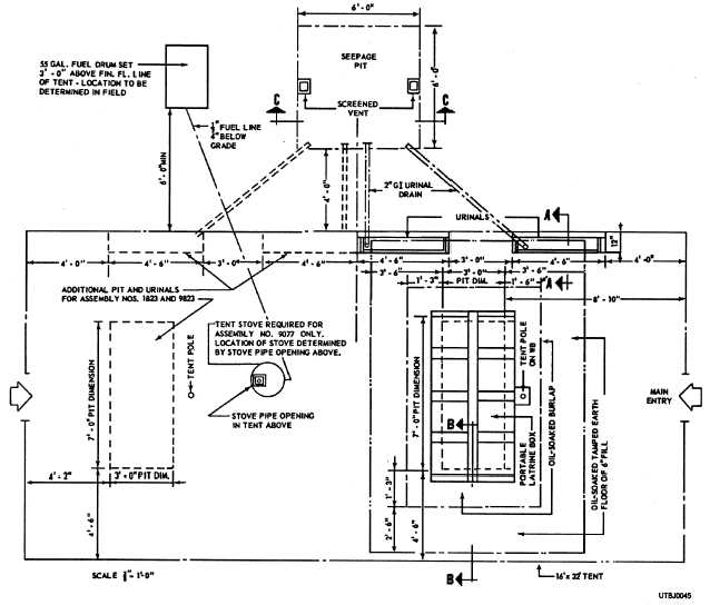 Plan view of an eight-seat field-type latrine