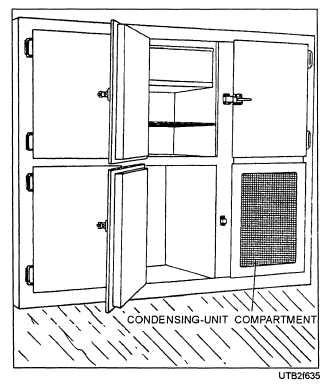 A self-contained reach-in refrigerator
